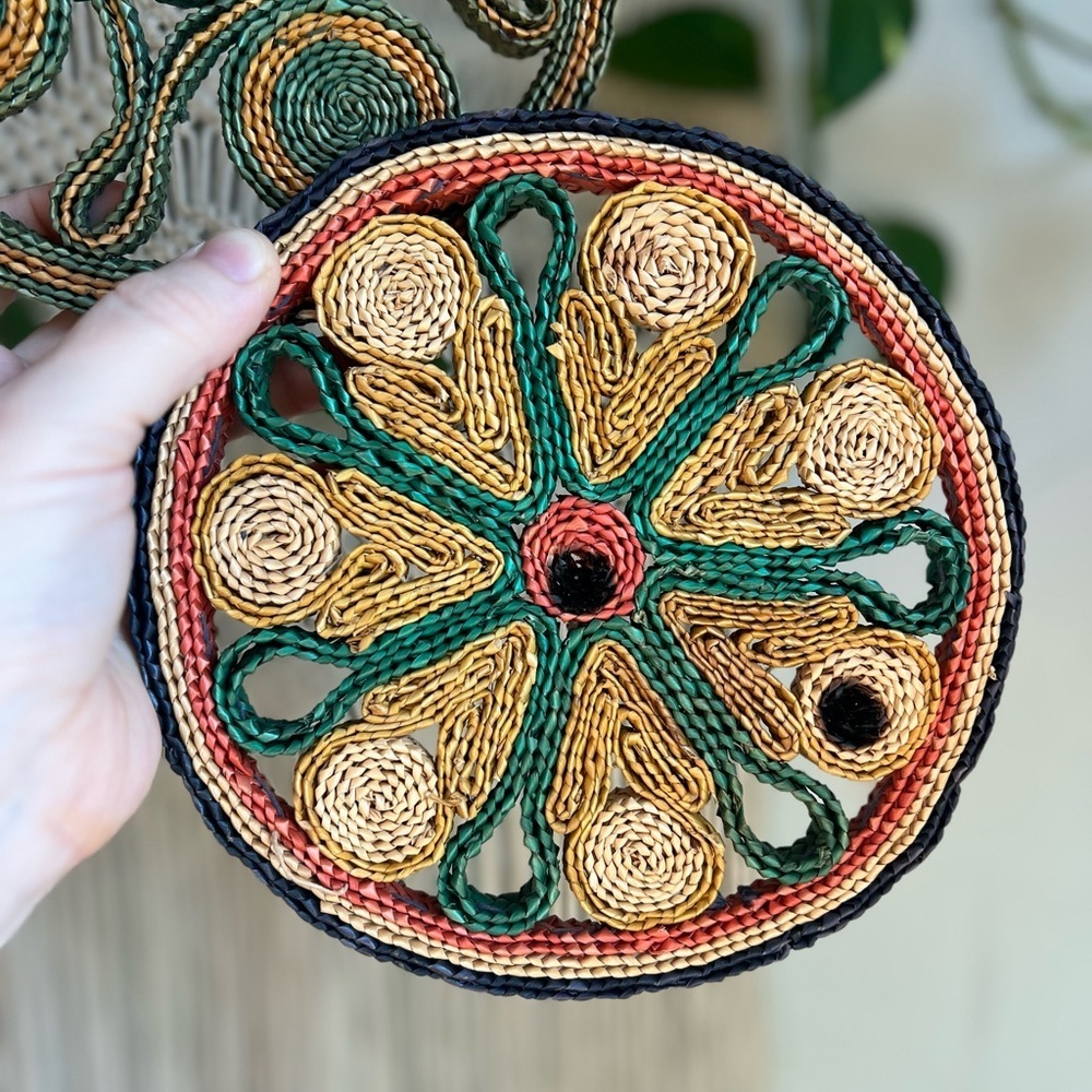 Vintage Woven Straw Trivets Set of 2 Round Boho Raffia Hot Pads Farmhouse Rustic - Picture 5 of 11